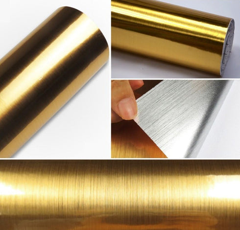 Metal Look Film Vinyl, Self Adhesive Gold Texture Waterproof Countertop Peel Stick for Kitchen Cabinet