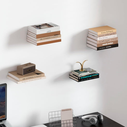 4-Pack STORAGE MANIAC Floating Book Shelves for Wall Mounted Invisible Floating Bookshelves Heavy-Duty Steel Hidden