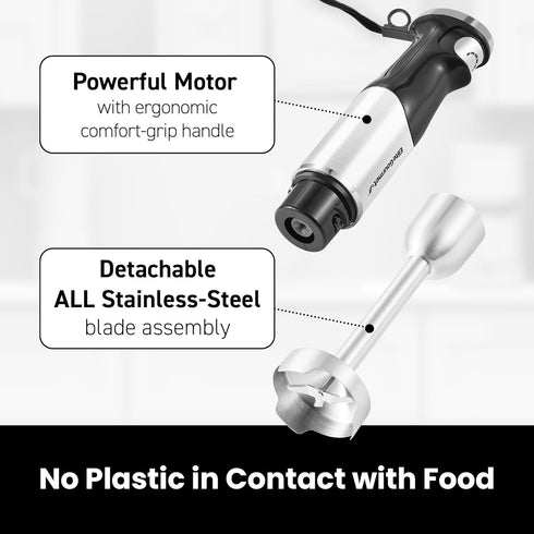 Elite Gourmet EHB1062 Immersion Hand Blender, 500 Watts, Variable Speed, Stainless Steel Blades for Sauces, Soup