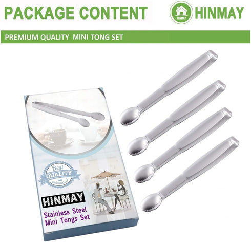 Mini Tongs 5-3/4 Inch Stainless Steel Small Serving Tongs, Tiny Kitchen Tong for Appetizers, Set of 4