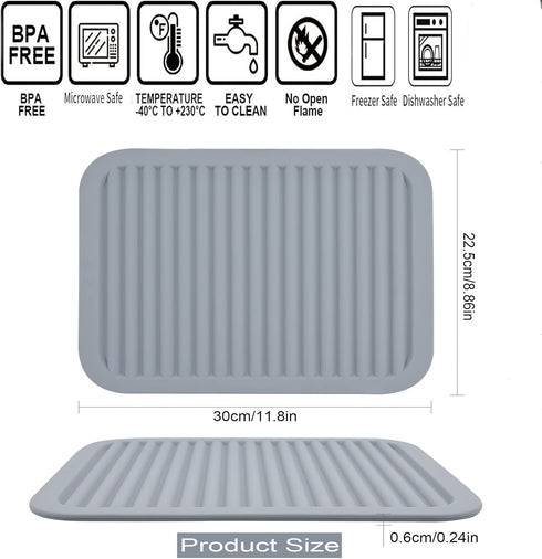 Silicone Trivets for Hot Dishes Pots&Pans, Hot Pads for Kitchen, Flexible Small Drying Mat, Large 12x9 Pot Holders, Heat Resistant Mat Quartz Countertop, Silicone Trivet Mat Set 2 Light Grey by zoyizi