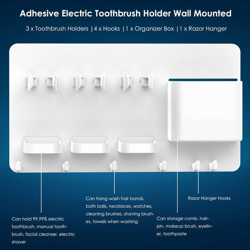 simpletome Adhesive Electric Toothbrush Holder, Wall Mounted Razor Hanger Bathroom Organizer (White)
