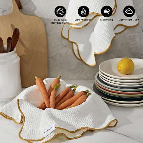 Set 2 Towels,16x 28, RECYCO Waffle Kitchen Towel of - Quick Dry Microfiber Sustainable Dish Towels - Ultra Absorbent