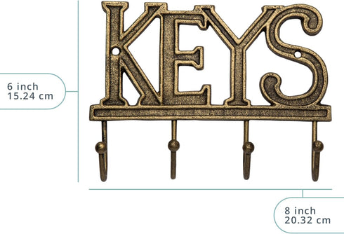 Key Holder for Wall, Cast Iron Decorative Rustic Key Organizer with 4 Hooks