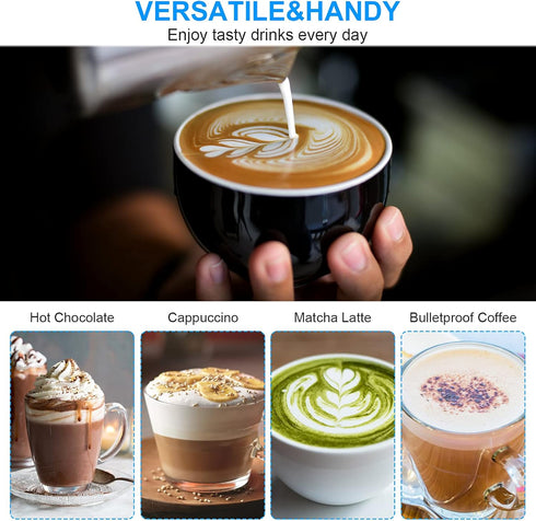 Rechargeable Handheld Milk Frother, Electric Coffee Mixer with 2 Stainless Steel Egg Beaters for Hot Chocolate