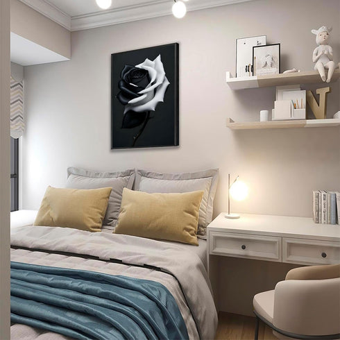 Black and White Rose Wall Art: Modern Floral Canvas Painting for Living Room, Bedroom, Bathroom, Rustic Decor (16"X24")