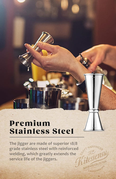 KITESSENSU Jigger for Bartending, Japanese 2 oz 1 oz with Measurements, 18/8 Stainless Steel Cocktail Jiggers