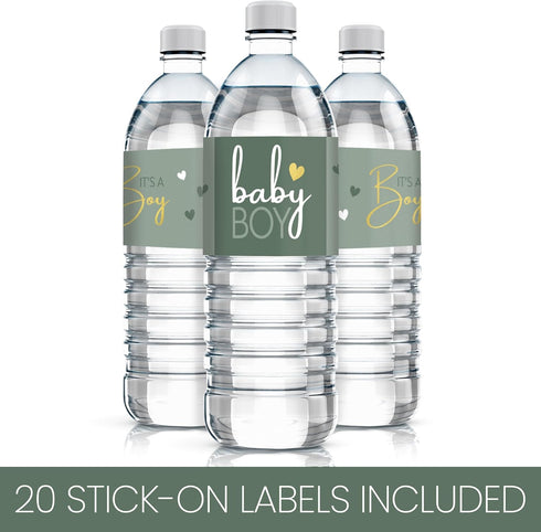 20 Count DISTINCTIVS Green Its a Boy Baby Shower Water Bottle Labels, Baby Shower Waterproof Stickers for Water Bottle