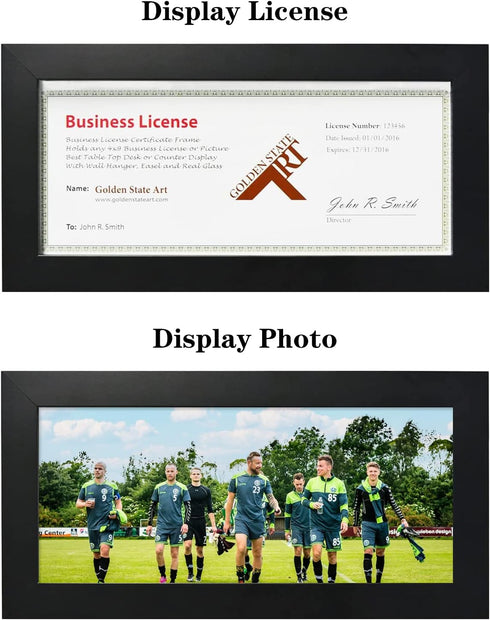 Golden State Art Wood Frame for 4x9 Business License Certificate with Real Glass & Table-top Display, Black