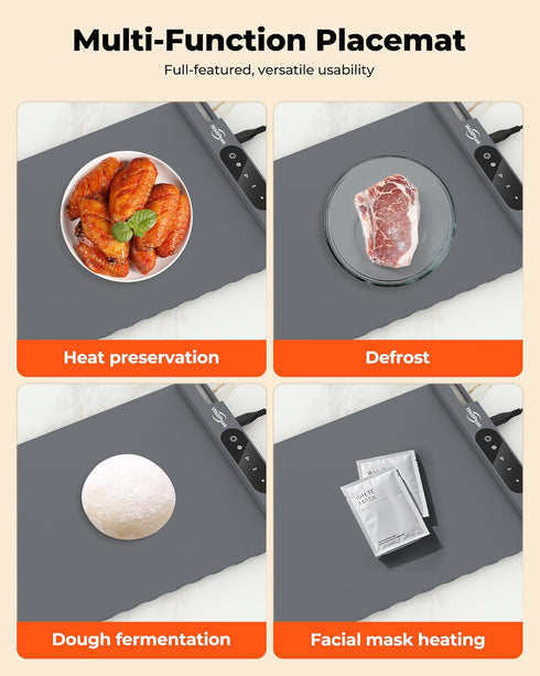 3-Level Electric Warming Mat for Food - Full Surface Fast Heating Silicone Tray with Temperature, Auto-Off, Raised Feet