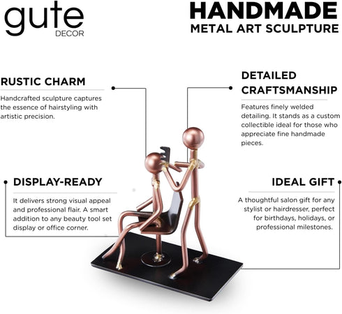 4.25" 4.25" Hairdresser Craft Handmade Figurine L x H Recycled Metal Sculpture & Hand Welded Bronze Finish Art Gift