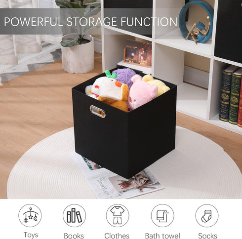 Collapsible Organization Basket, Fabric Foldable Box with Handles, 13x13 Cube Storage Bins Set of 4 for Shelves Bedroom