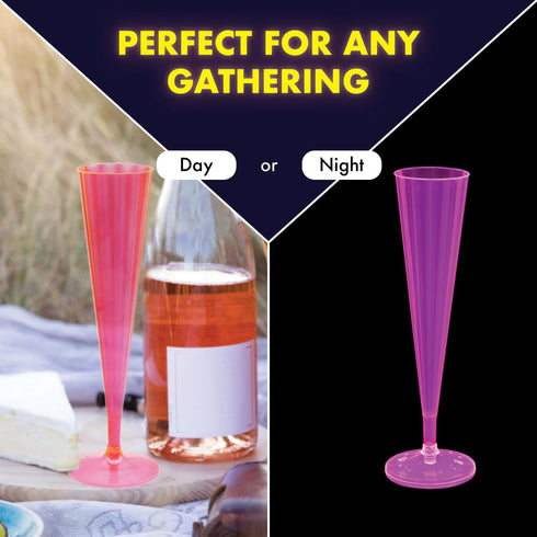 Party Essentials 20 Count Hard Plastic 5 oz Champagne Flutes, Neon Pink