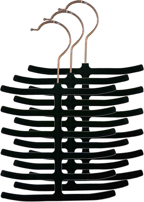 Home Basics 3-Pack Non-Slip Velvet Tie Hanger Organizer Rack, 360° Rotatable Hook, Holds 12 Ties Each