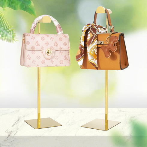 Handbag Display Stand - 2 Pack Stainless Steel Purse Hanging Hook Stands, Adjustable Height Table Ornament for Boutique