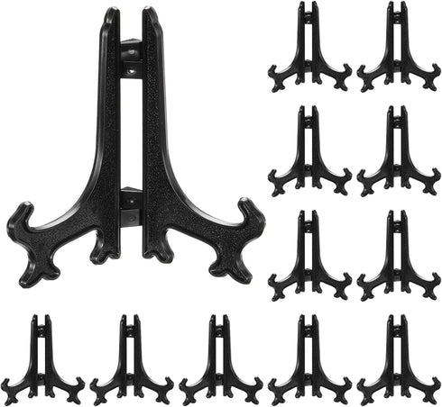 uxcell 4" Acrylic Plate Stands for Display, Black Easels for Card, Photo Frame, Desktop (12 Pcs)