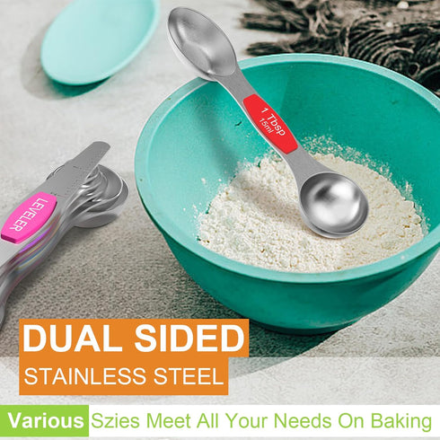 Magnetic Measuring Spoons Set, Wildone Stainless Steel Double Sided Measuring Spoons Set of 7 for Dry and Liquid