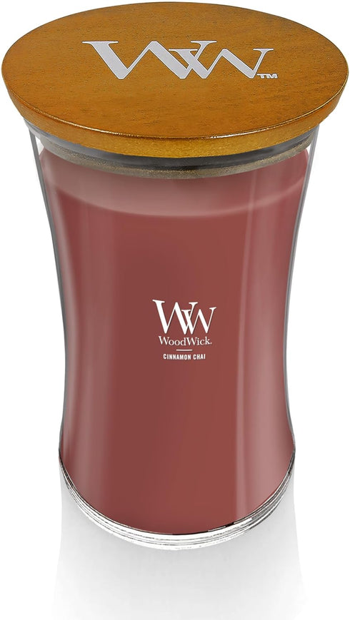 WoodWick Large Cinnamon Chai Hourglass Candle - Premium Soy Blend Wax with Pluswick Innovation, Made in USA