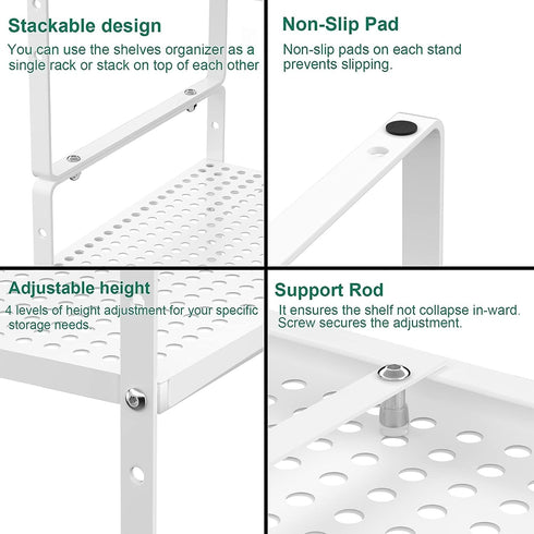 Counter 1 Pack iPEGTOP Expandable Cabinet Storage Shelf Organizer Rack, Heavy Duty Stackable Steel Metal Spice Rack