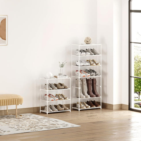 Vockot 6-8 4-Tiers Closet(White) Small Shoe Rack Pairs Sturdy Shoe Shelf Narrow Stackable Shoe Organizer,Lightweight