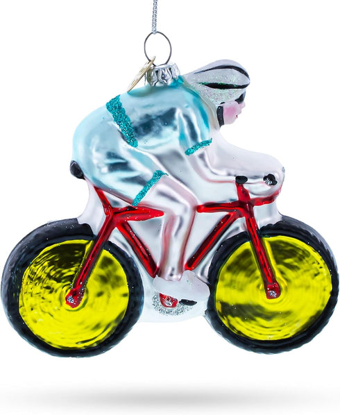 Cycling Sportsman on Bicycle - Blown Glass Christmas Ornament