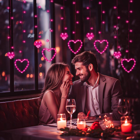 12 138 8 Valentines Day Decor, Pink Love Heart String Lights for Bedroom, Hearts LED Fairy Twinkle Lights with Remote