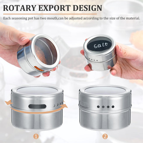 CHENGU 18 Pack 3 oz Magnetic Spice Jars for Refrigerator Magnetic Spice Containers Stainless Steel Seasoning Tins