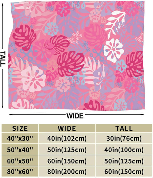 Jbofyee 80x60 Inch Hawaii Flowers Pink Throw Blankets All Season Ultra Soft Warm Tropical Aloha Pattern Fleece Blanket