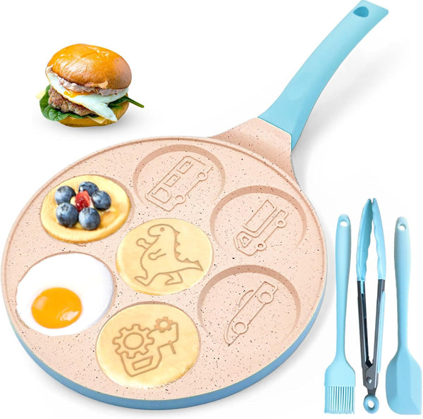 Dinosaur Egg Pan, 7-Cup Nonstick Omelette Skillet for Pancakes, Eggs, Crepes, Breakfast Pancake Maker