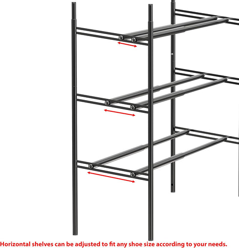 3-Tier 12 Simple Houseware Expandable Shoe Racks with Shelves for Pairs of Shoes, Black