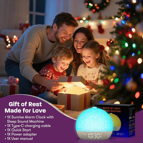 ARUQO 30 Dimmable Snooze, Wake Up Light Sunrise Alarm Clock, White Noise Sound Machine with Soothing Sounds, Night