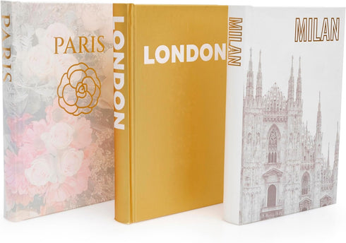 Set 3 Decorative Books for Home - Shelf Decor Accents - of - Modern Hardcover Book Stack - Matte Gold Coffee & Entry