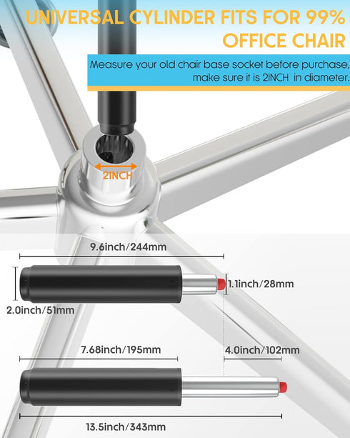 Universal Size Chair Cylinder Replacement Parts, 4.0 inch Stroke Heavy Duty Gas Lift Cylinder for Office Chairs