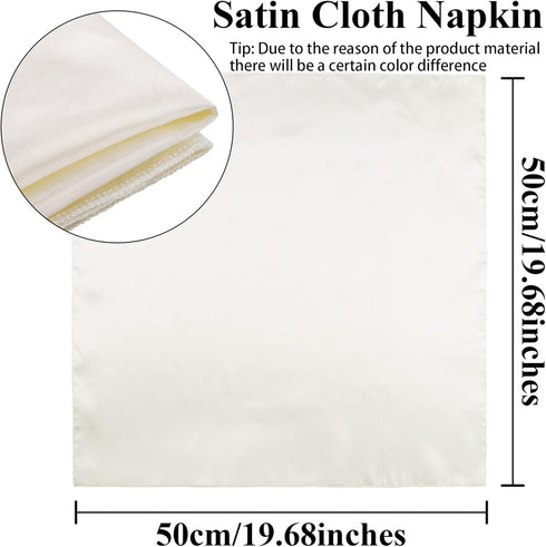 Aneco 12 Pieces Satin Napkin, 20 x 20 Inches Dinner Napkins for Weddings Party Decoration (Ivory)