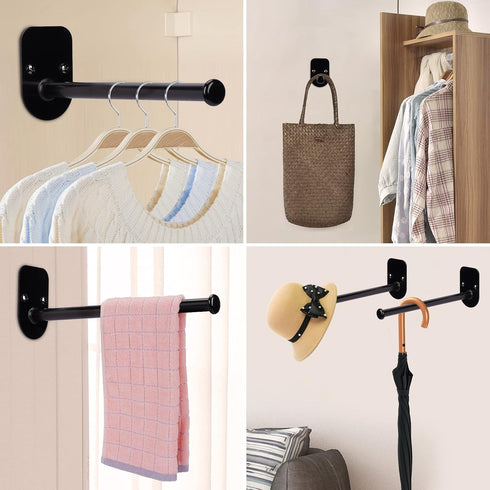 Single Section Wall Mount Stainless Steel Clothes Hanger Storage Rack Organizer, Adhesive or Drilling Installation
