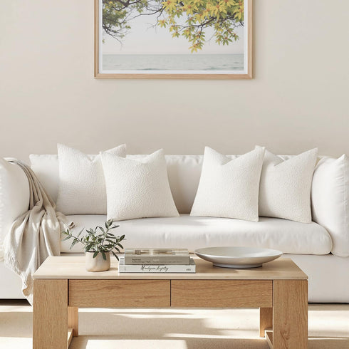 Pack 4 18x18 Inch MIULEE of Decorative Textured Boucle Throw Pillow Covers White Accent Pillow Cases Soft Couch Cushion