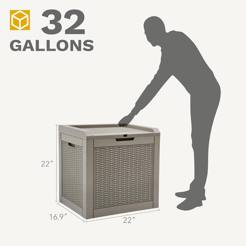 32 Package DWVO Gallon Resin Storage Box, Indoor Outdoor Deck Box for Delivery, Patio Cushions, Gardening Tools