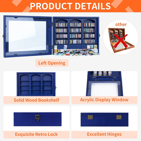 300PCS (Navy,10"*7.85"*2.2") MACEVIA Shake Away Your Anxiety Mini Bookshelf, Miniature Wooden Bookshelf Decor with Mini