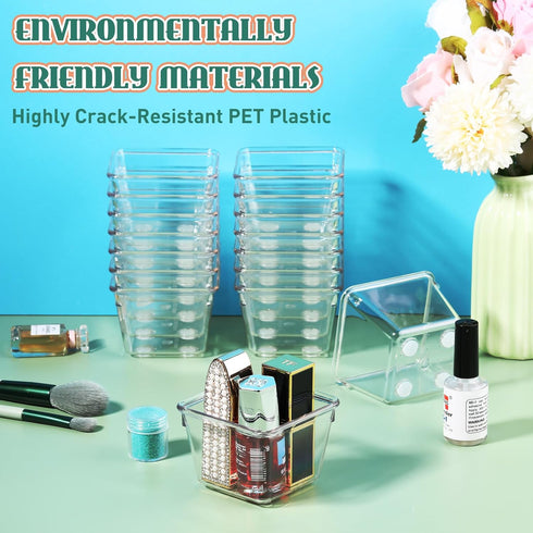 Tioncy 16 Pcs Clear Drawer Organizers - Stackable Small Makeup Storage Bins for Office, Bathroom, Kitchen