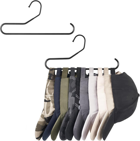 Mkono Hat Organizer for Baseball Caps, Set of 2 Metal Hat Rack for Closet, Holds 20 Caps, Black Storage