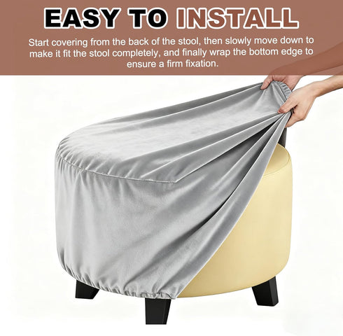 uxcell Velvet Round Footstool Slipcover, Stretch Foot Stool Protector Covers Plush Furniture Protector Cover