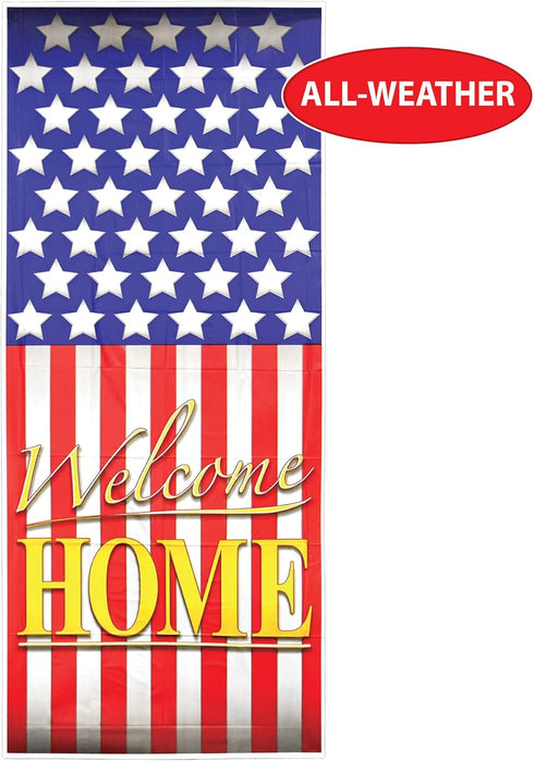 Beistle 2 Pack Plastic Welcome Home Door Covers - 6’ x 30” American Flag Decor for Patriotic Holidays