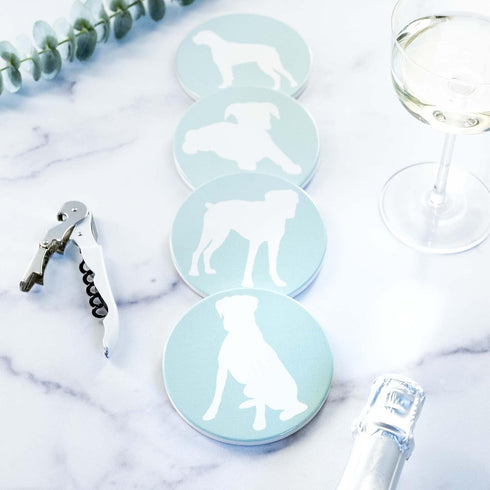 Greenline Goods Boxer Lovers Ceramic Drink Coasters, Set of 4 Dog Coasters with Cork Bottom and Metal Stand