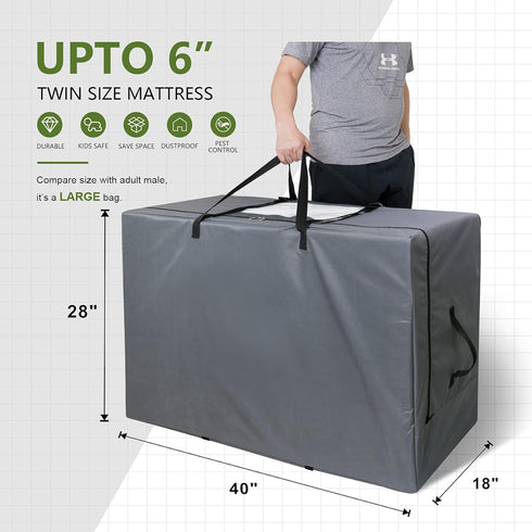 Folding Mattress Storage Bag, Heavy Duty Carry Case for Tri-Fold Guest Bed Mattress (Fits 6" TWIN & TWIN XL mattress)