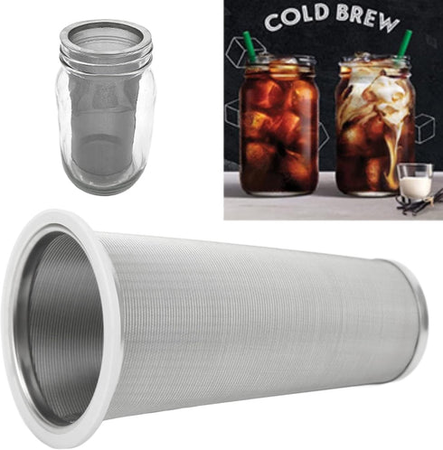 Fdit Cold Brew Coffee Filter with White Rubber, Stainless Steel Coffee Infuser Fine Mesh Tea and Fruit Infuser Iced Coffee Maker (8 * 15cm)