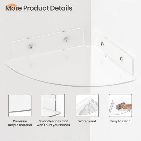 4 Pack 10 upsimples Acrylic Corner Floating Shelves, in Clear Hanging Shelves with Cable Management Design, Wall
