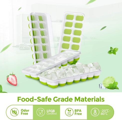 DOQAUS Ice Cube Trays 4 Pack, 56 pcs Silicone Ice Cubes Maker with Spill-Resistant Lid, Easy Release & Pop Out, LFGB