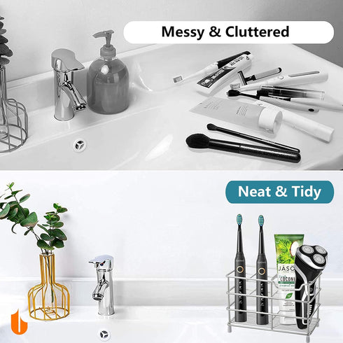 Urbanstrive Bathroom Toothbrush Holder Stand, 304 Stainless Steel Toothpaste Holder Organizer (Silver, Small)