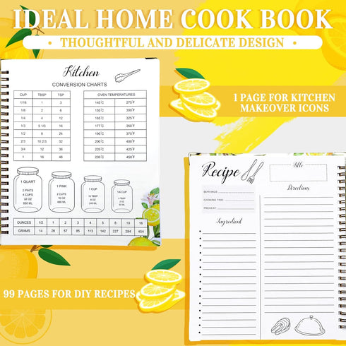 Recipe Book to Write in Your Own Recipes, 7.5 x 9 Inch Lemon Recipe Notebook with 100 Pages, Gift for Mom Dad Wife