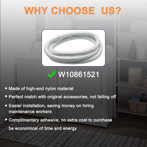 W10861521 Dryer Door Seal with Adhesive, Compatible with Crosley, Amana, Maytag, Kenmore, Whirlpool Dryers
